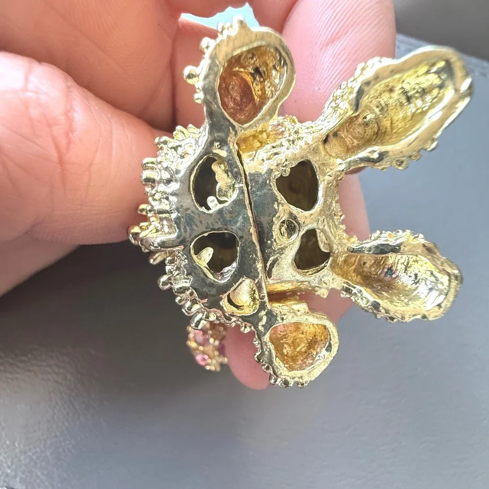 Gold Pink Rhinestone Poodle Keychain Dog Bag Charm Lobster Claw Clasp Accessory